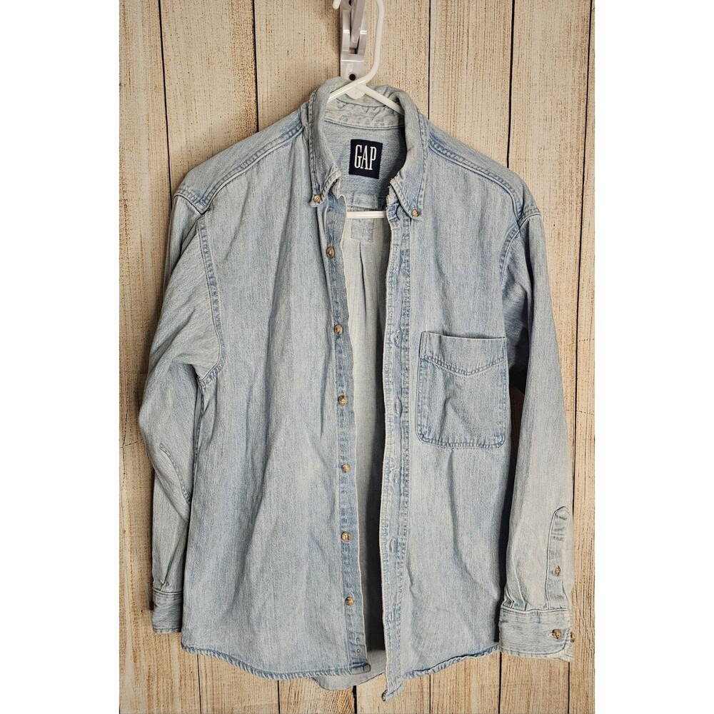 Vintage GAP Denim Shirt Small Made in USA Light Wash 100% Cotton Button Down